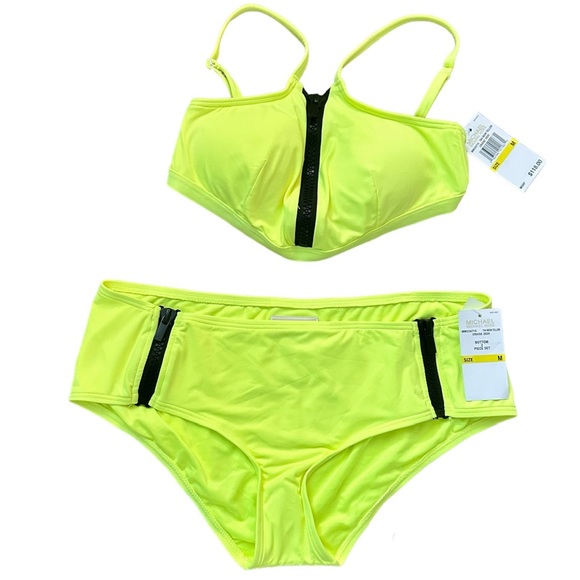 MICHAEL by MICHAEL KORS Cruise 2020 Zip Up Bikini Neon Yellow SIZE M